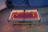 Outdoor 8 Ball Commercial Pool Table Night Time View Burgundy Surface